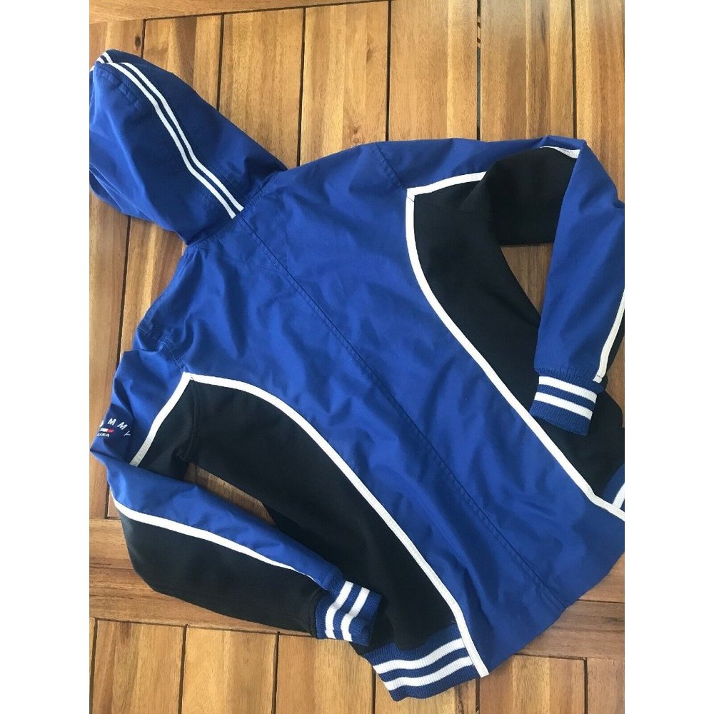 Tommy Hilfiger Navy White Women's  Rain Wind Jacket Hooded Small S Retro - Picture 7 of 9